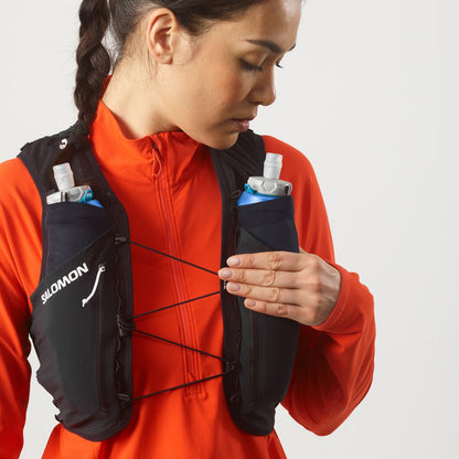 Salomon Sense Pro 6 Schwarz Trinkweste, Detail von Material und Verarbeitung