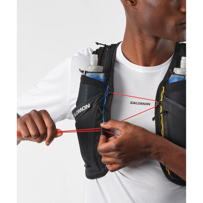 Salomon Sense Pro 6 Weiß/Schwarz Trinkweste, Detail des Rückenfachs