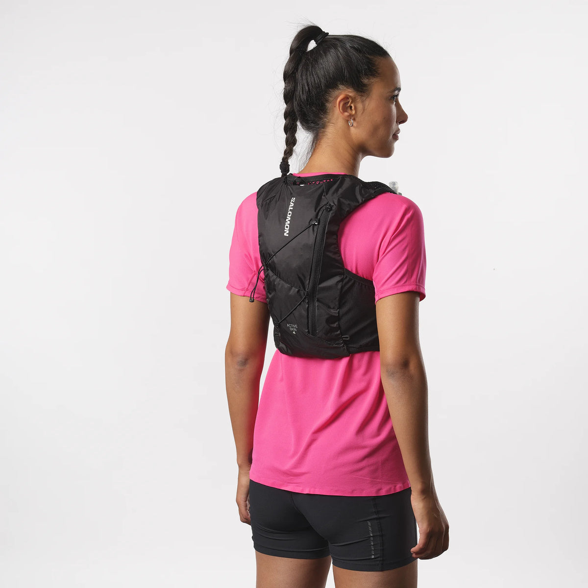 Salomon Active Skin 4 Schwarz Trinkweste, Detail des Rückenfachs