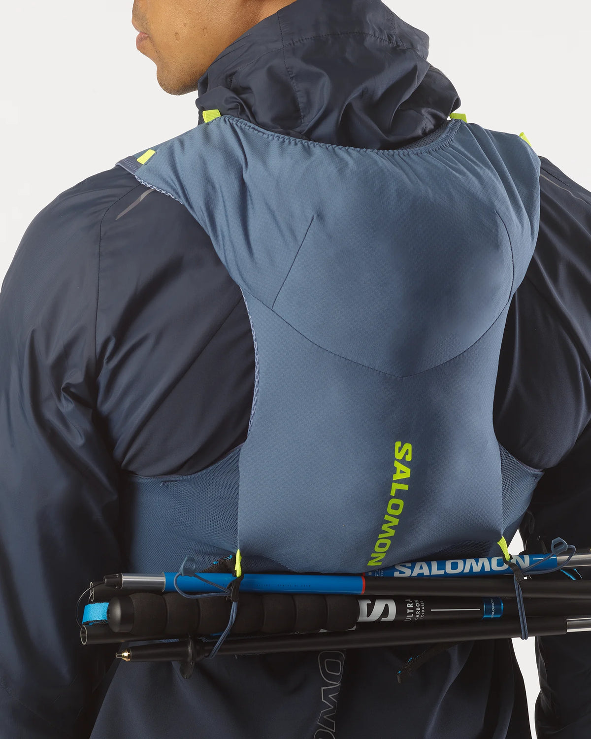 Salomon ADV Skin 5 Steinblau Trinkweste, Detail des Anpassungssystems