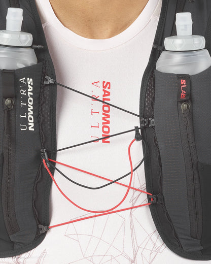 Salomon S/LAB Ultra 12 Schwarz Trinkweste, Detail der Befestigungsriemen