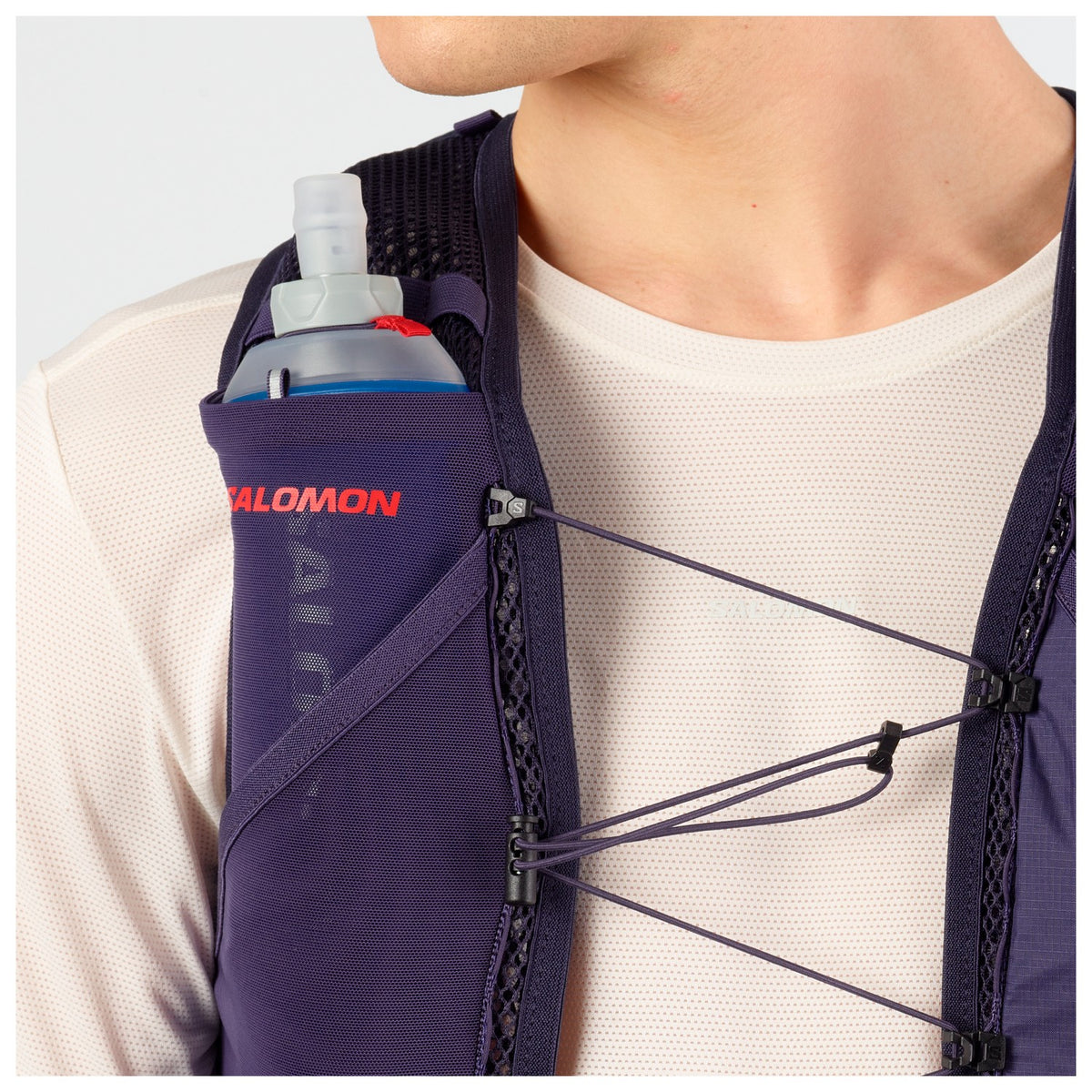 Salomon Active Skin 4 GRVL Violett Trinkweste, Detail der Fronttaschen
