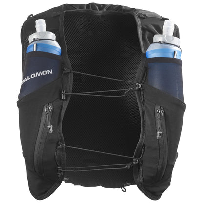 Salomon ADV Skin 12 Damen in Schwarz, Vorderansicht mit eingesetzten Soft Flasks