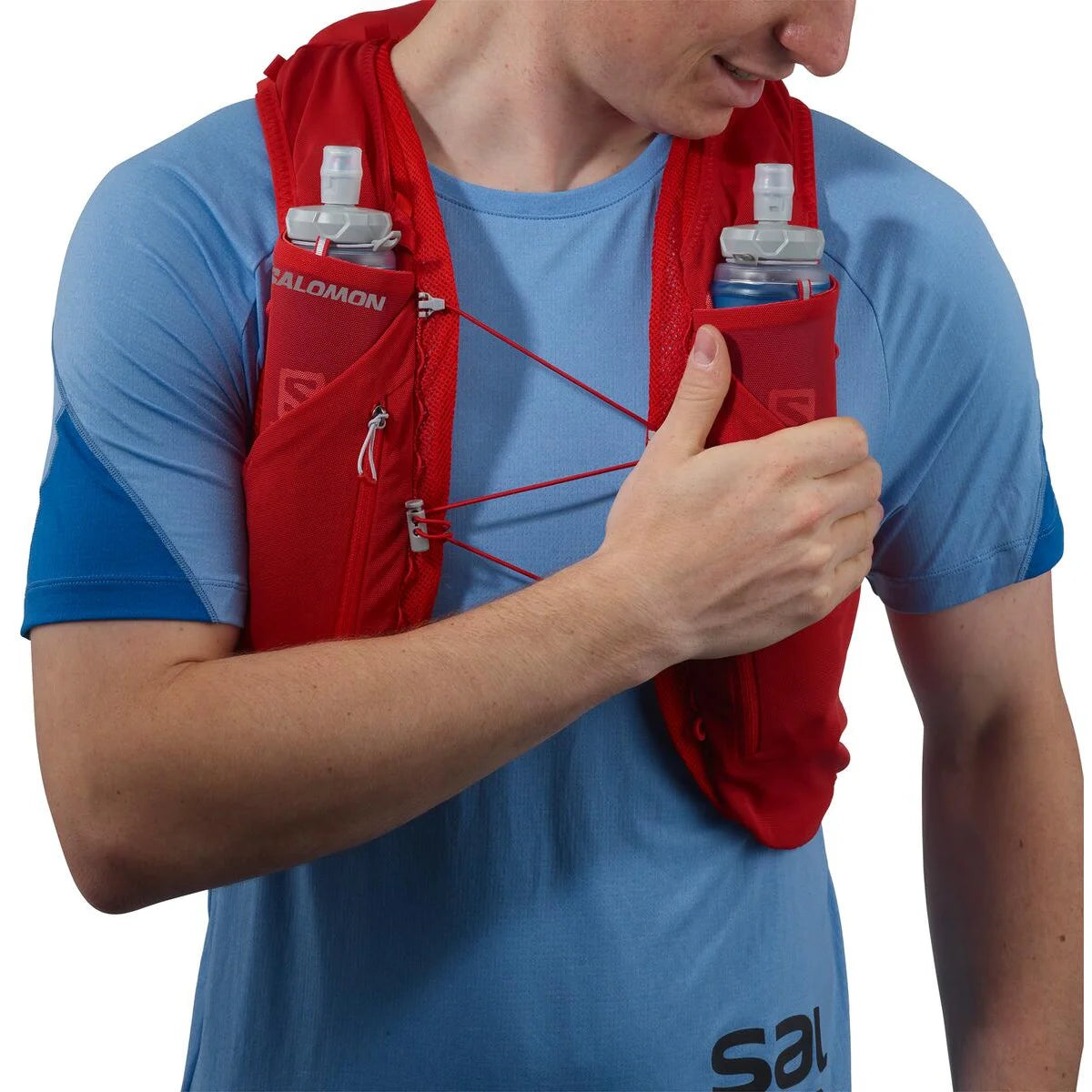 Salomon ADV Skin 12 Rot Trinkweste, Detail des Anpassungssystems